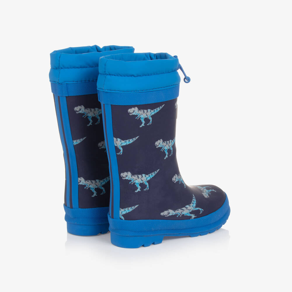 Hatley Navy T-Rex Attack Sherpa Lined Rain Boots For Boys