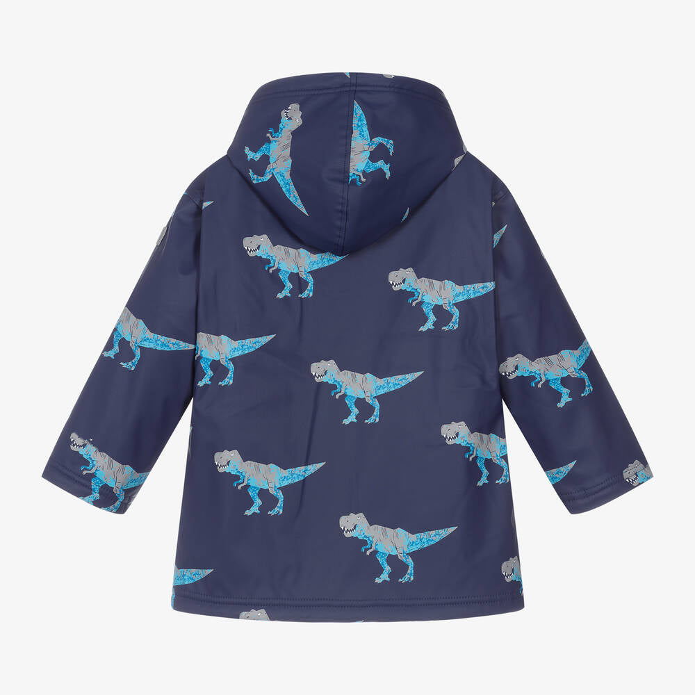 Hatley Boys Navy T-Rex Attack Sherpa Lined Raincoat With Hood