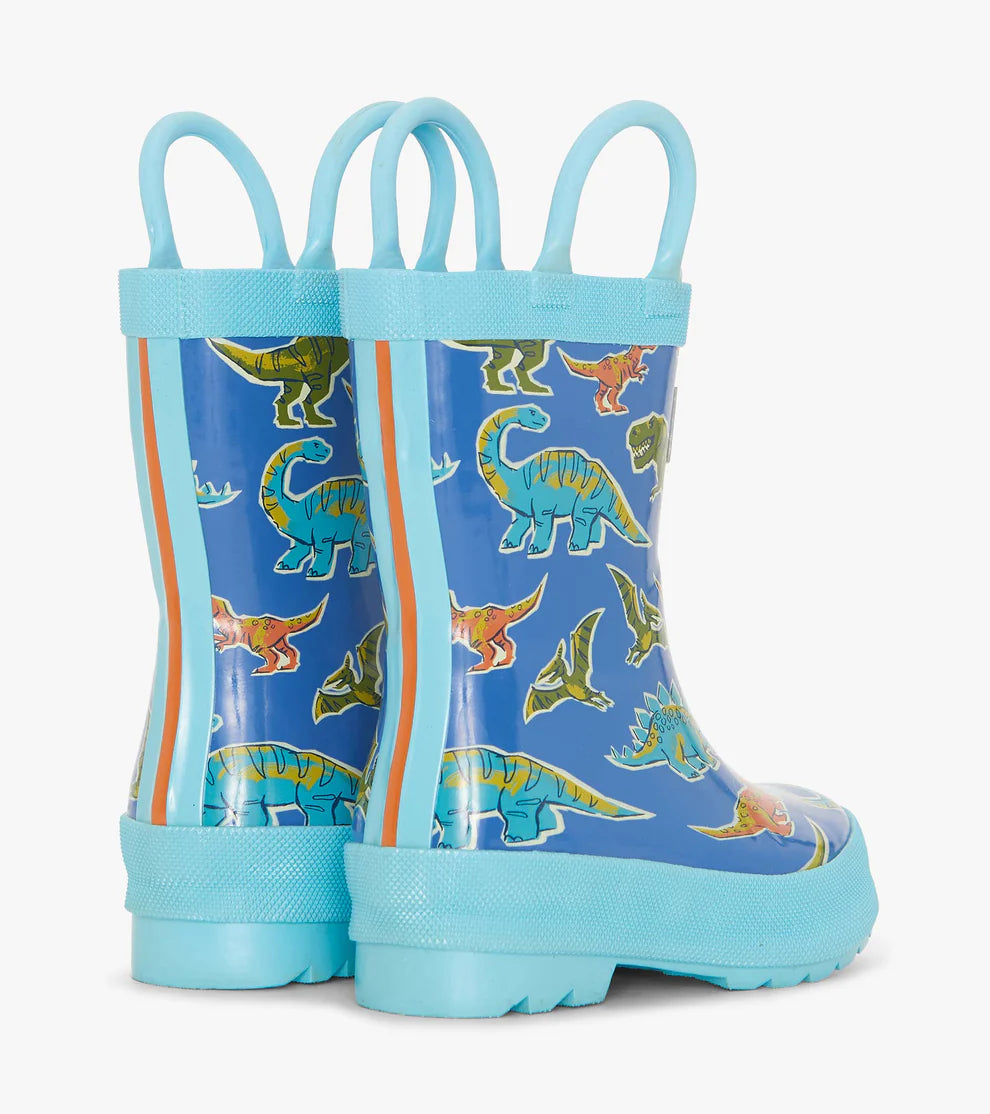Back view of Hatley Boys Dino Roar Rain Boots with pull handles