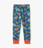 Hatley Boys Organic Cotton Dino Roar Pyjama Trousers flat with orange cuffs