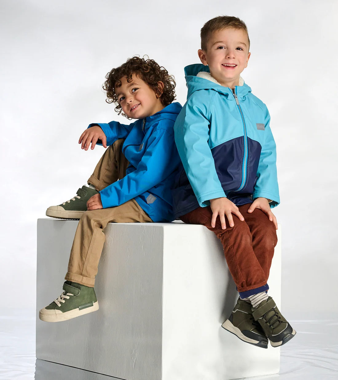     Boy wearing Hatley blue sherpa lined waterproof rain jacket