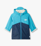     Hatley boys blue waterproof sherpa lined raincoat front view