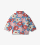 Hatley Girls Big Flowers faux sherpa jacket back view with all-over floral print