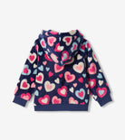 Hatley Girls Bunches of Hearts fleece hoodie back view with colourful heart print