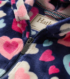 Hatley Girls Bunches of Hearts fleece zip-up hoodie close-up showing soft fleece and branded zip detail