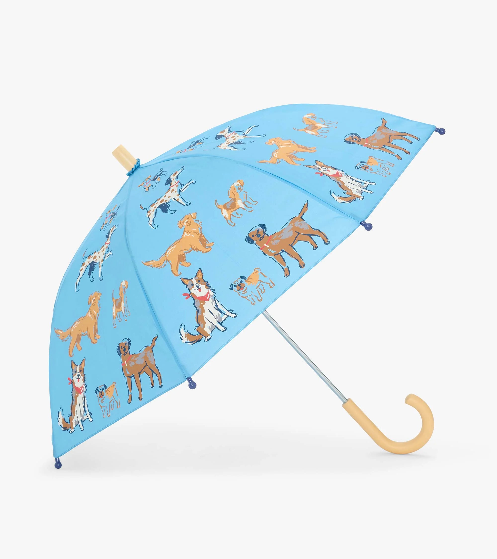 Hatley Boys Little Pups blue kids umbrella with dog print and wooden curved handle