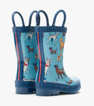 Hatley Little Pups blue waterproof boys wellies back view with reflective detail