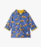 Hatley baby and toddler boys Construction Trucks blue waterproof raincoat front view