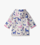 Hatley Little Pups girls waterproof raincoat Sea Salt dog print back view Of hood