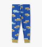 Hatley Boys Vintage Trucks organic cotton pyjama bottoms in blue with olive green cuffs