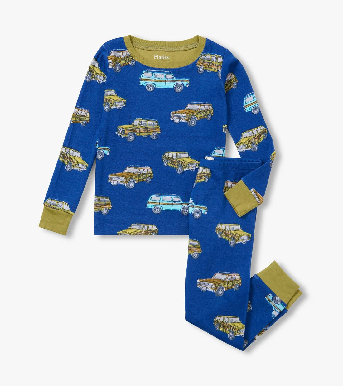 Hatley Boys Vintage Trucks cotton pyjama set in blue with classic car and truck print