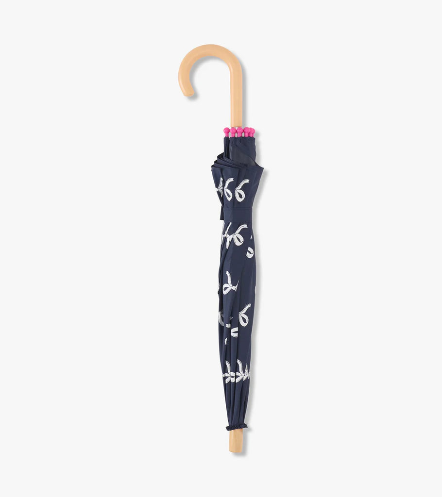 Hatley navy girls umbrella closed with silver bow design