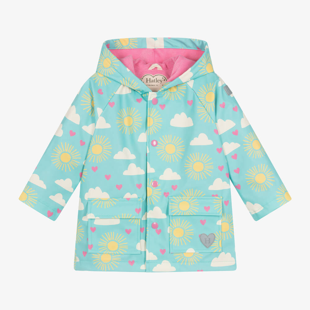 Hatley Girls Happy Skies Aqua Preschool Waterproof Raincoat