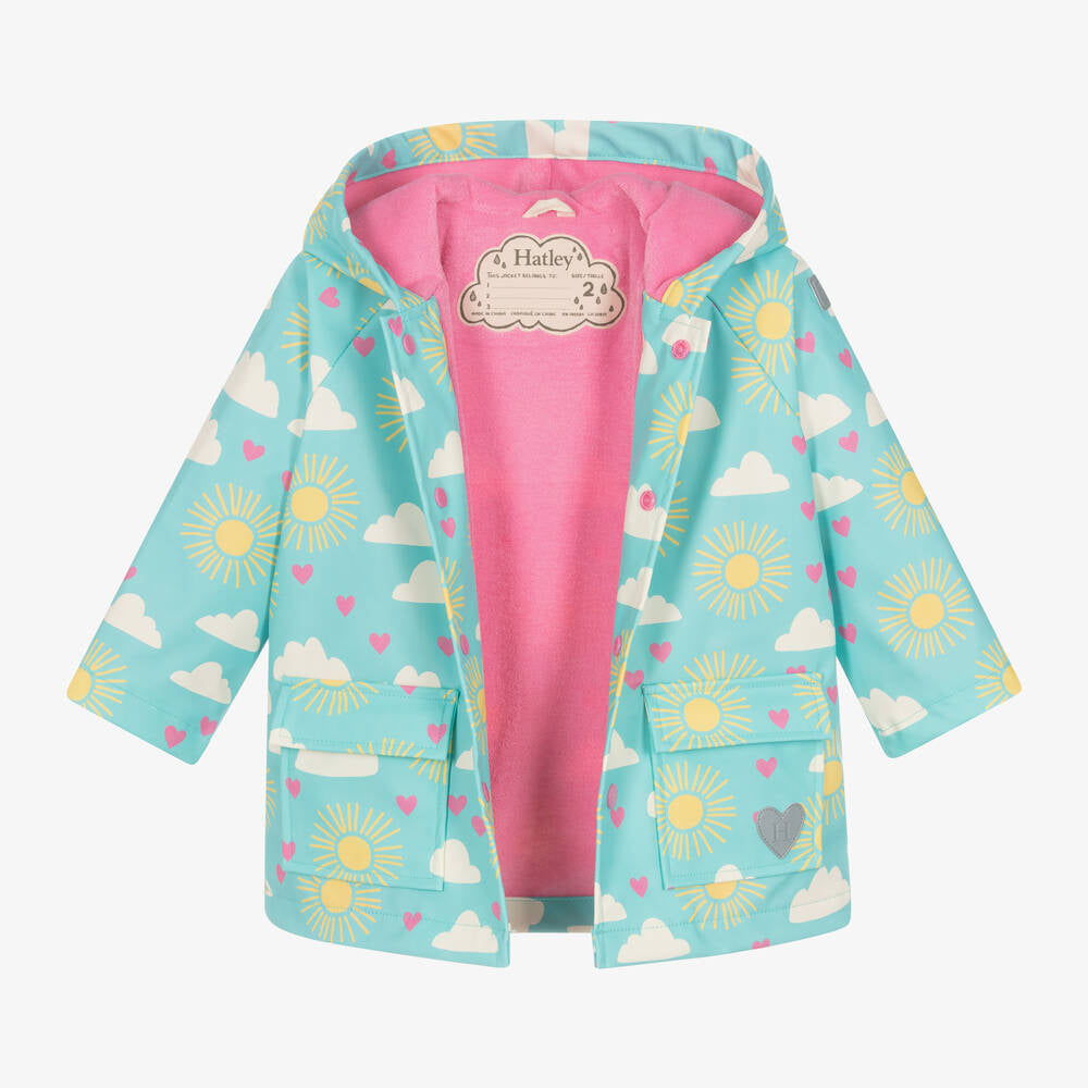 Hatley Girls Happy Skies Preschool Waterproof Lined Raincoat