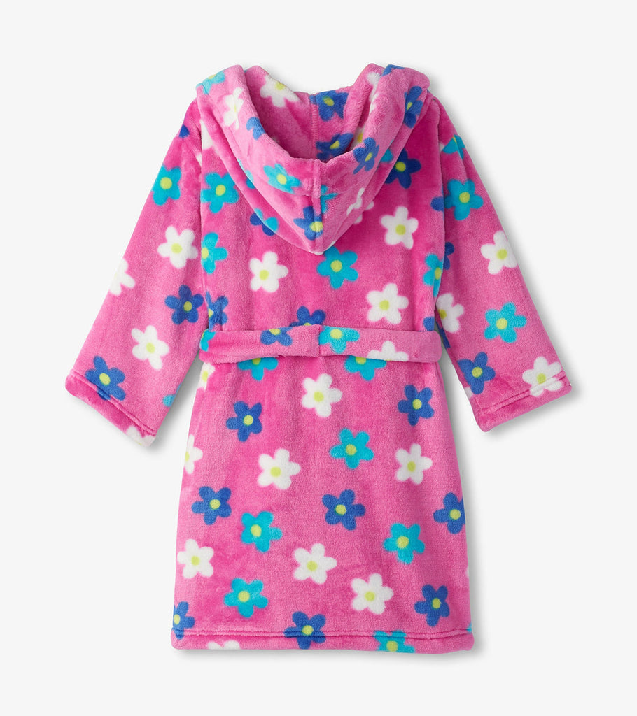 Hatley Girls Pink Daisy Fuzzy Fleece Dressing Gown From The Back