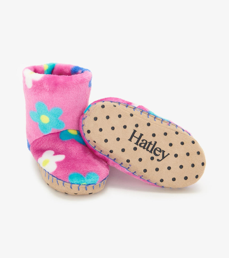 Hatley Pink Daisies Fleece Slippers For Girls