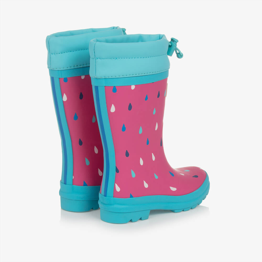 Hatley Girls Pink Sherpa Lined Tiny Dots Rain Wellies