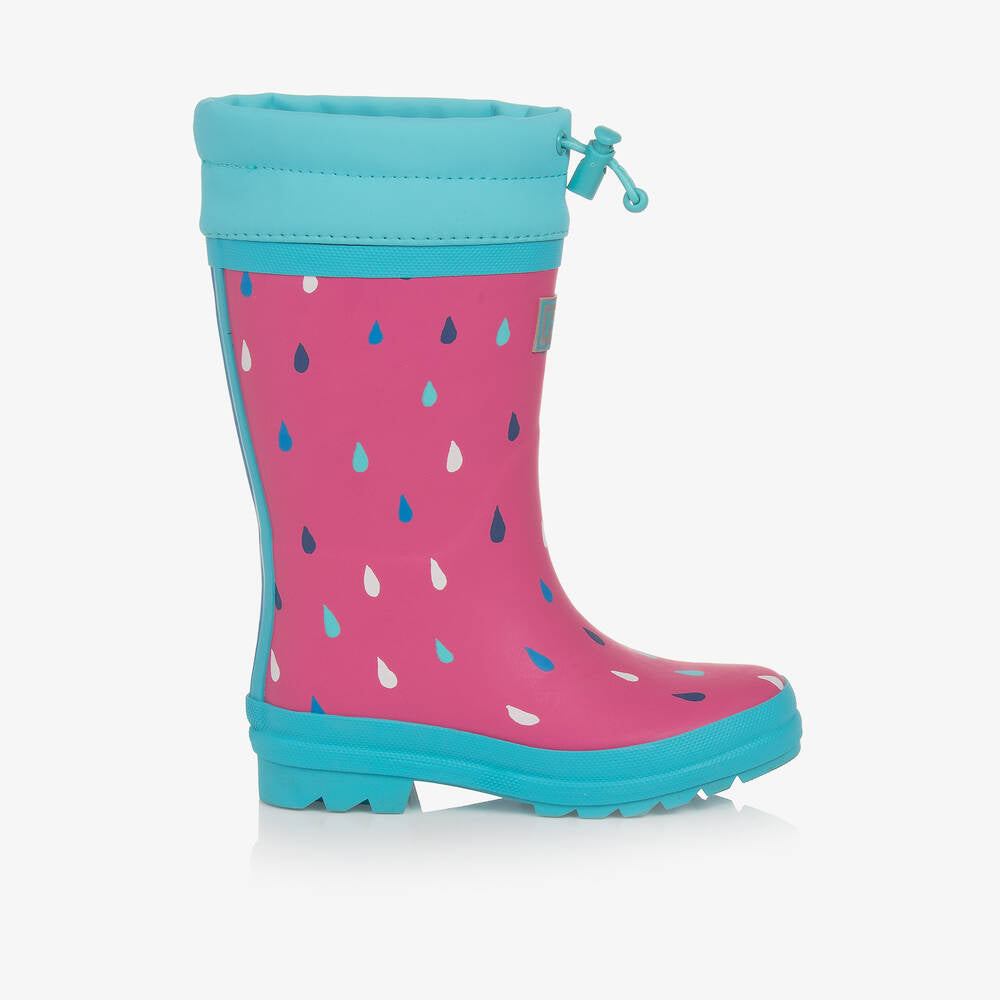 Hatley Girls Pink Sherpa Lined Tiny Dots Waterproof Wellies