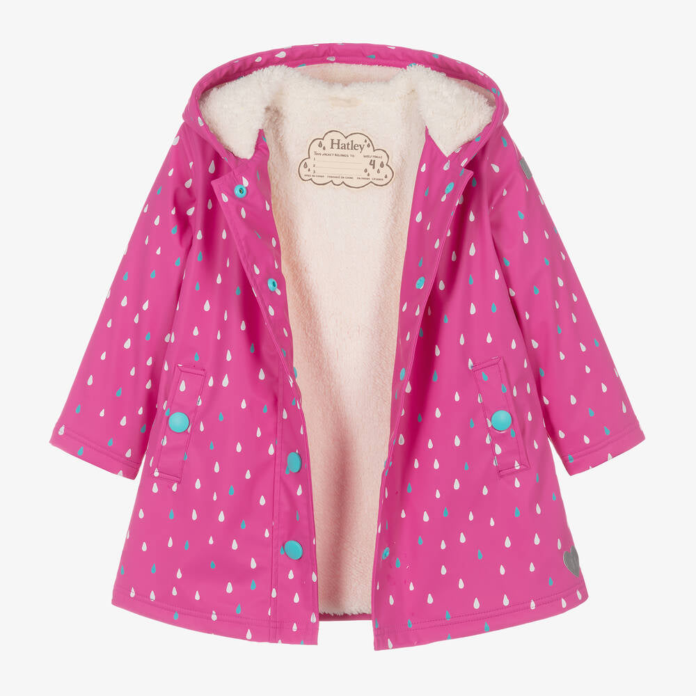 Hatley Girls Pink Tiny Dots Colour Changing Sherpa Lined Jacket