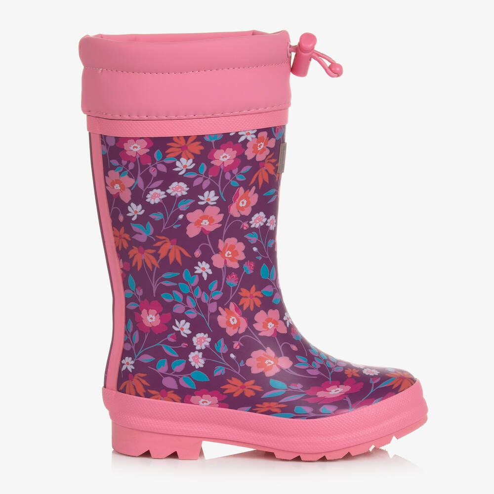 Hatley Girls Pink Wild Flowers Rain Boots & Socks Set