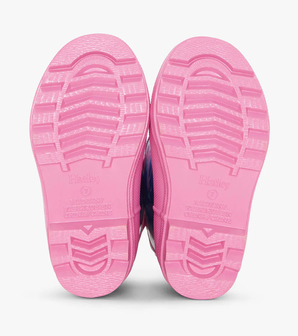 Tread view of Hatley girls rain boots showing slip-resistant sole