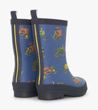 Hatley boys navy tractor wellies – rear view with double back stripe