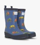 Hatley boys navy tractor print rain boots – front angle