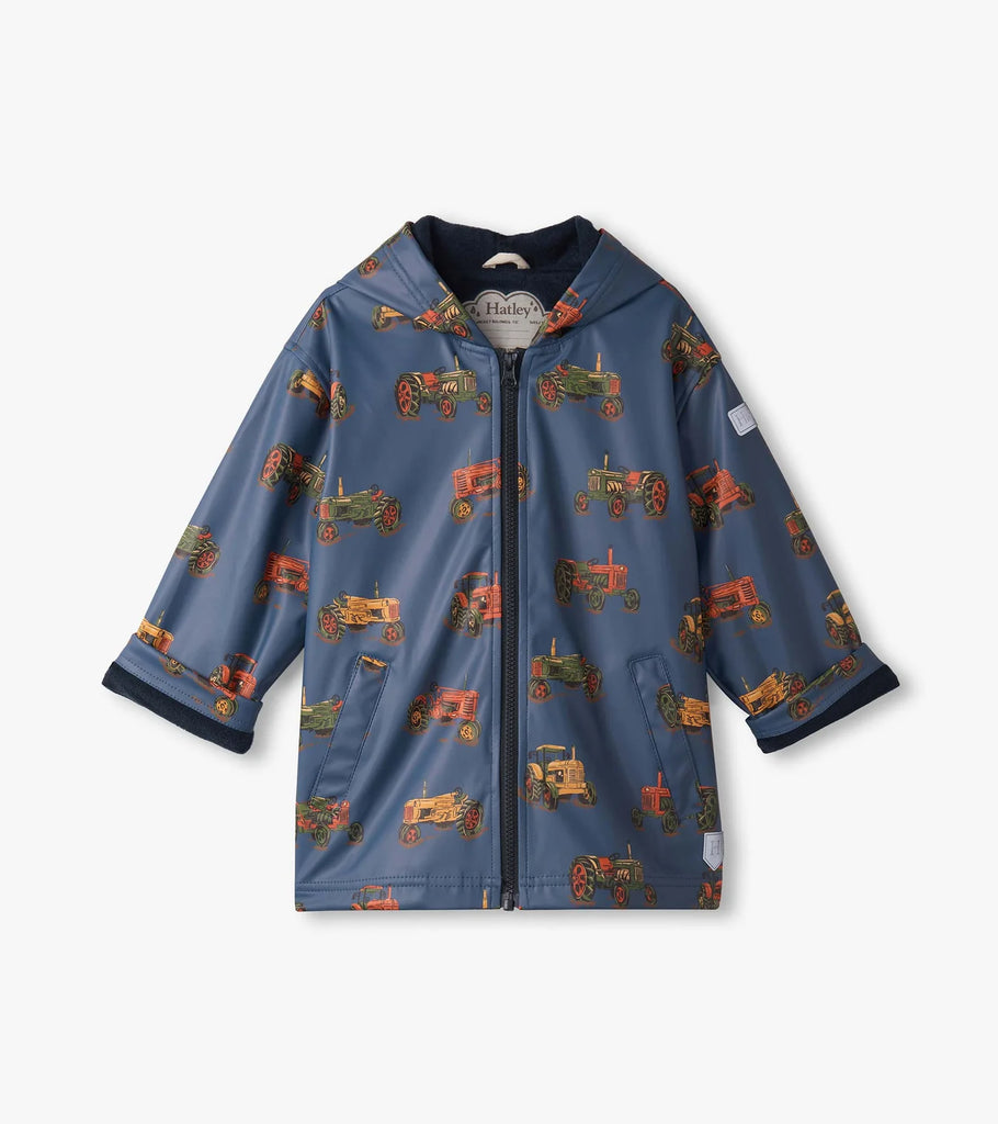 Hatley boys landscape tractors rain jacket – waterproof, front view