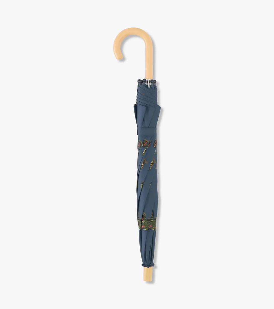	Hatley boys tractor print umbrella – closed with wooden handle