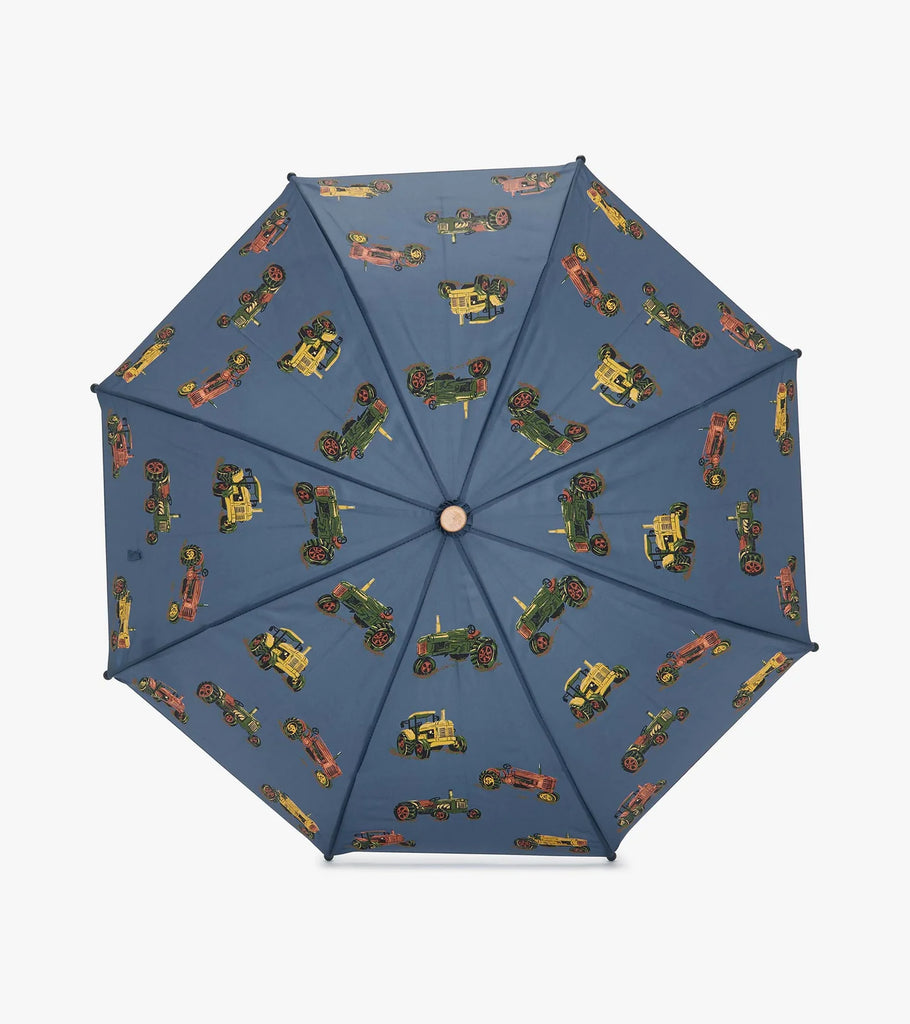 Hatley boys tractor print umbrella – top view of navy canopy