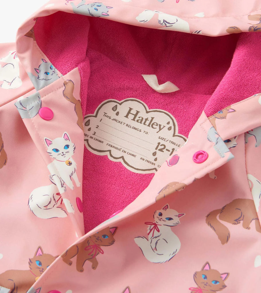 Hatley Little Kitties raincoat interior with name label