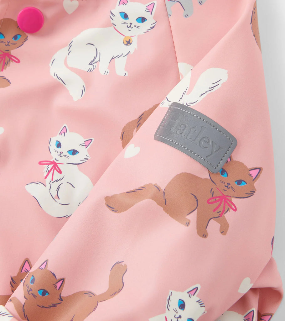 Hatley Little Kitties raincoat interior collar and brand label