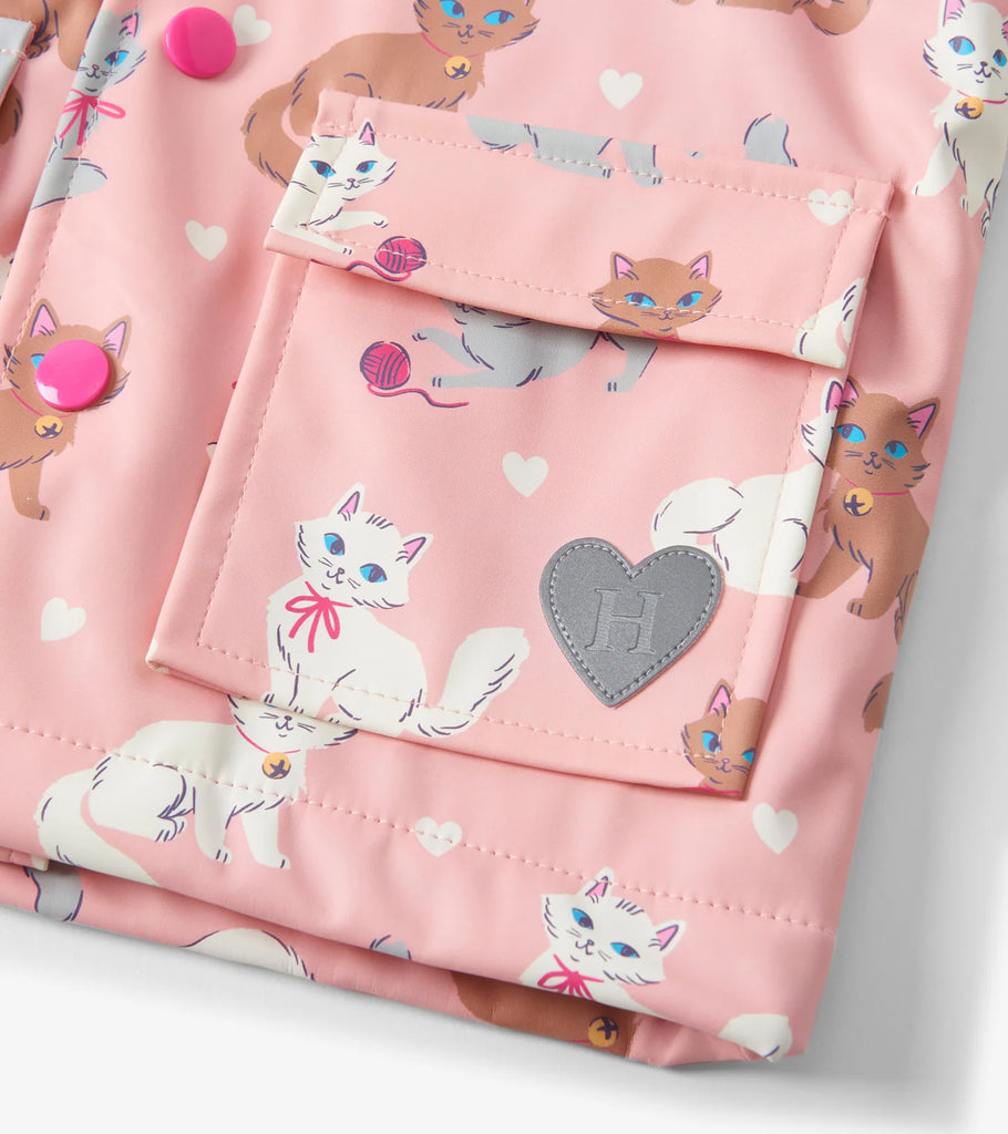 Hatley girls kitten raincoat flap pocket and snap close-up