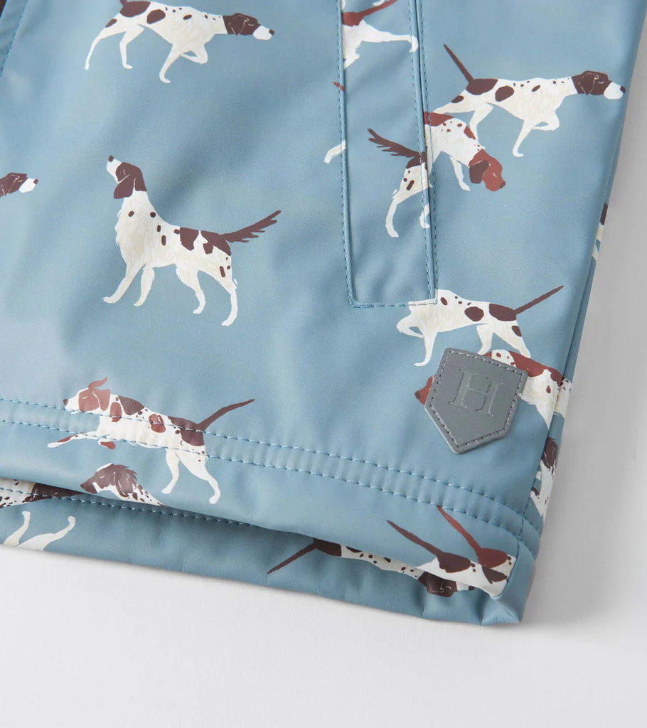 Hatley On The Hunt Boys dog print raincoat hood close-up Of pocket details