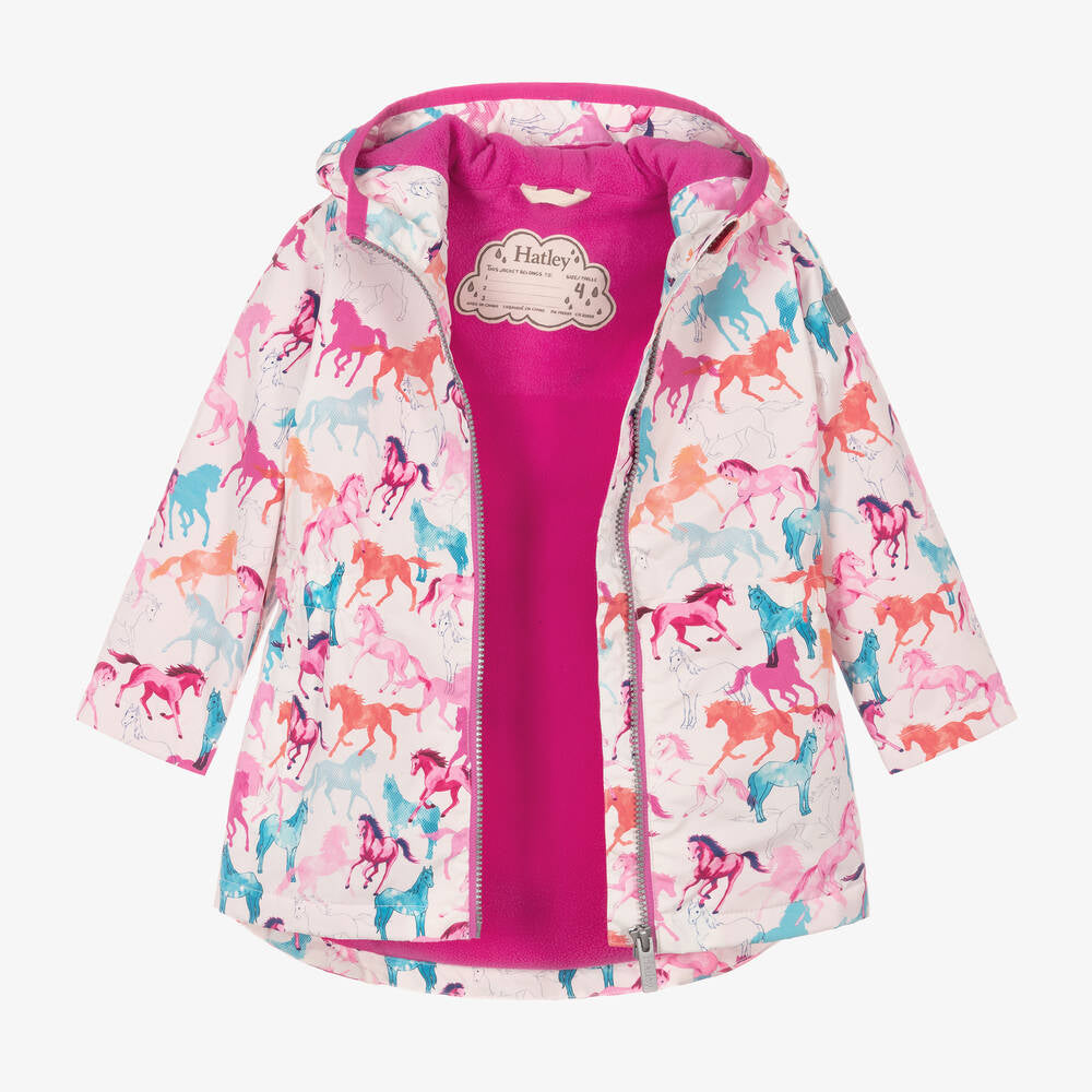 Hatley Pink Horse Print Waterproof Raincoat For Girls