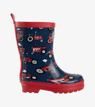 Hatley Boys Red Farm Tractors rain boot side view with tractor print