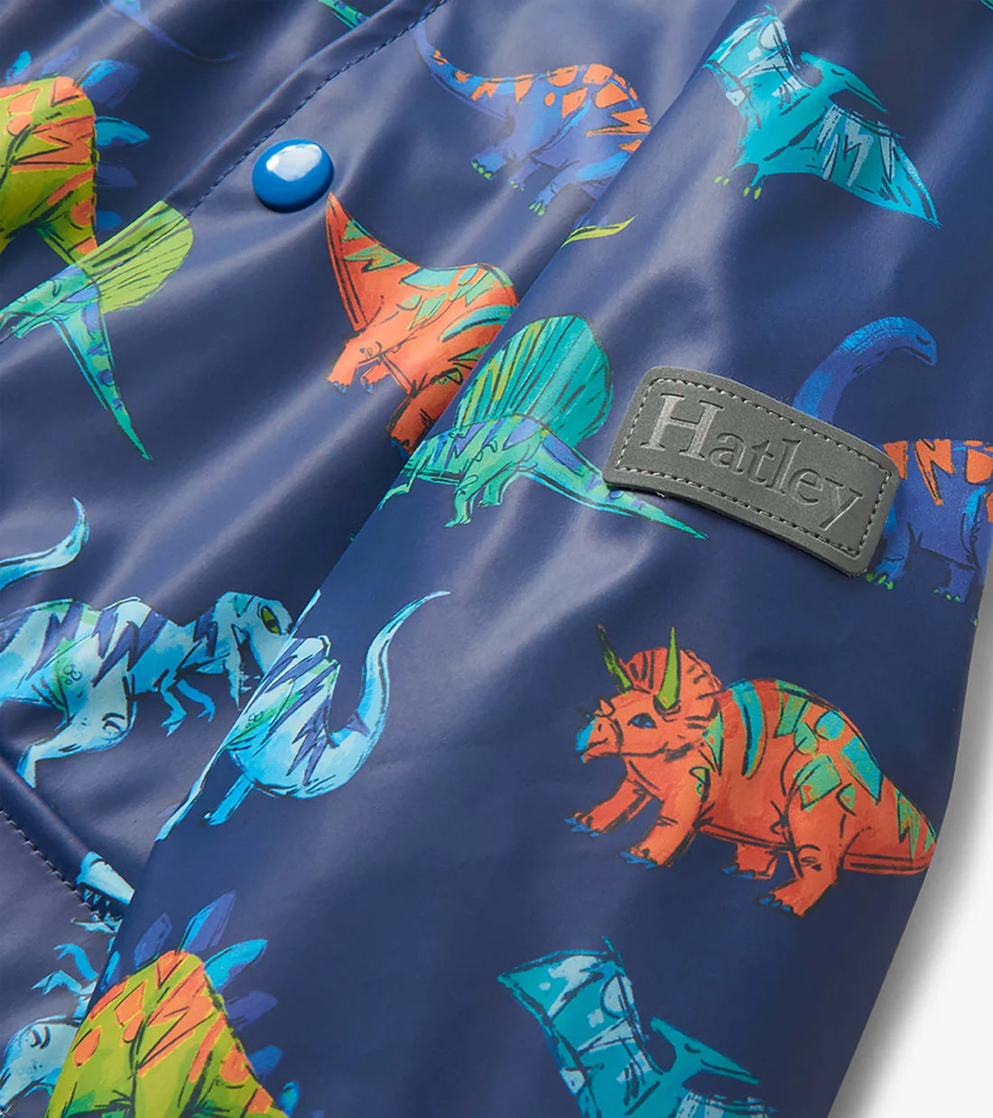 Hatley waterproof kids jacket dinosaur print close up fabric