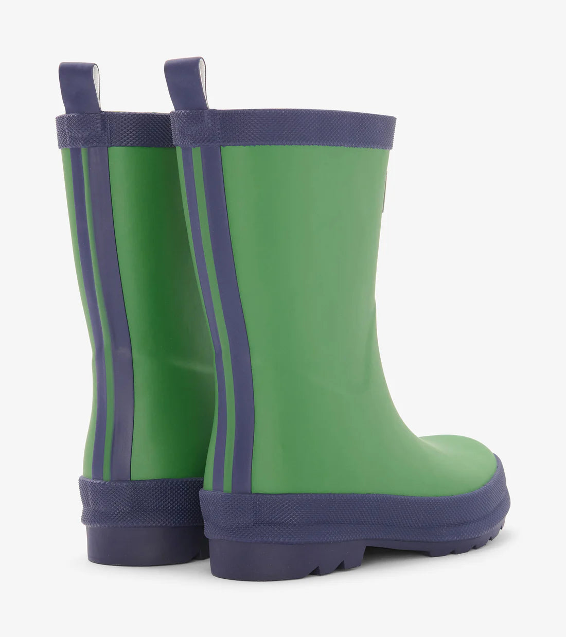 Back view of Hatley kids rain boots with pull-on handles