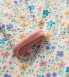 Close-up of cuff on Hatley girls floral raincoat with pink lining