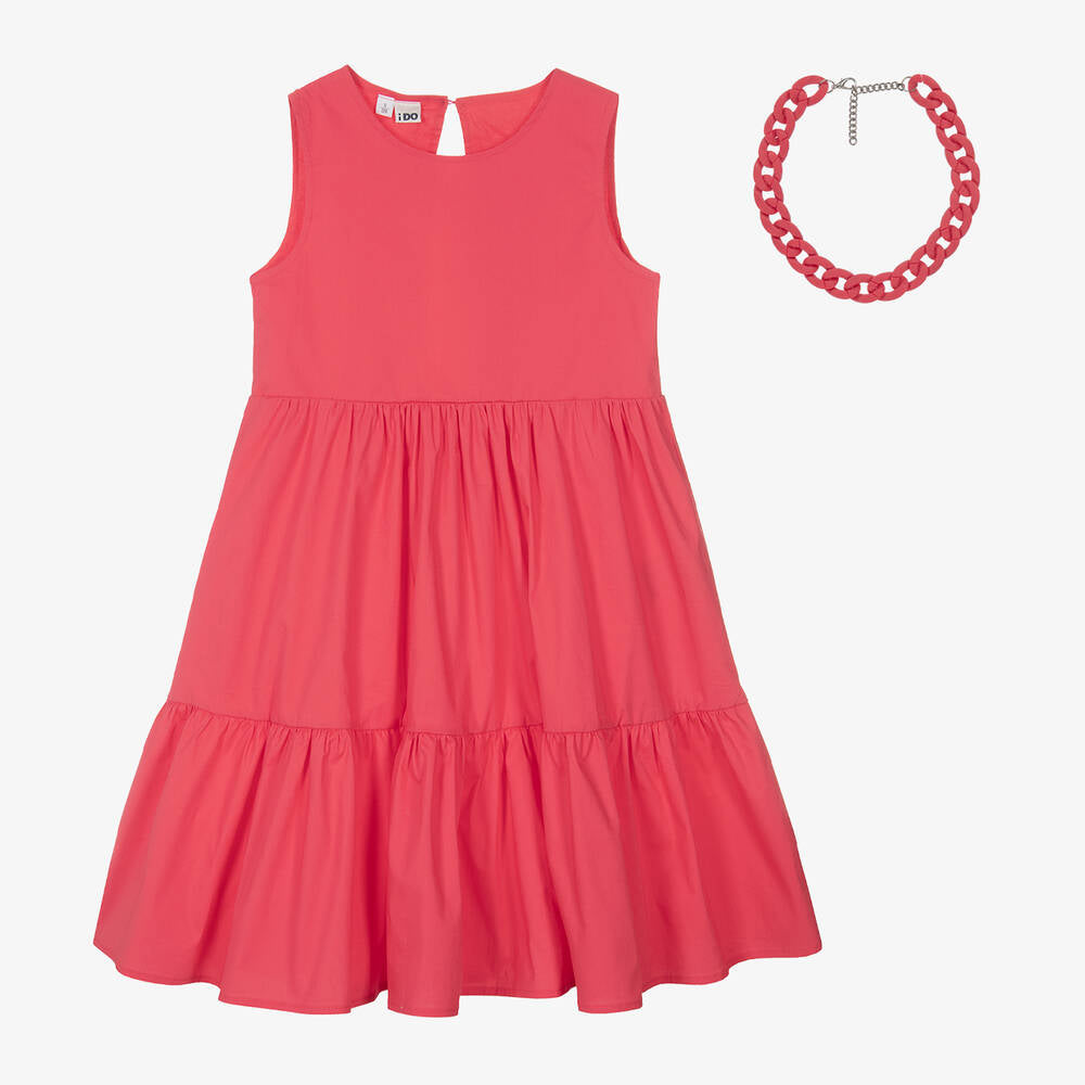 iDO Girls Fuschia Pink Sleeveless Dress & Necklace