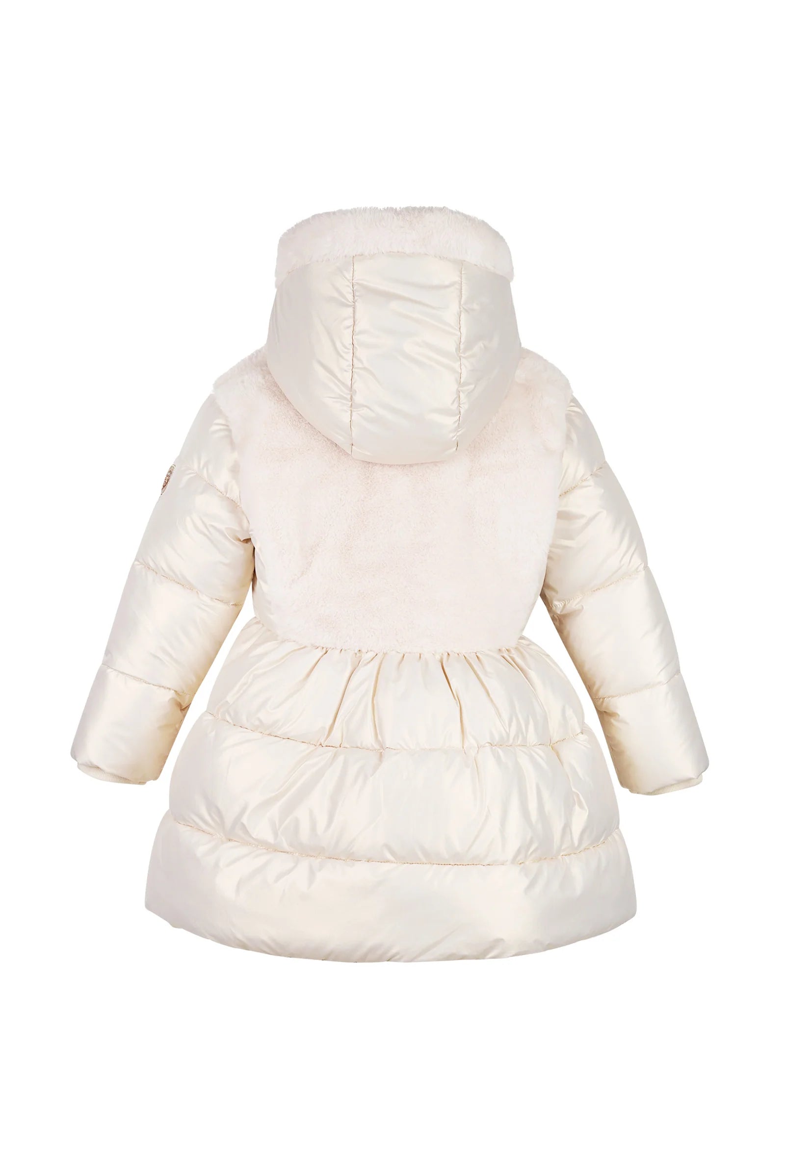 Le Chic girls off-white faux fur padded jacket with hood on back 
