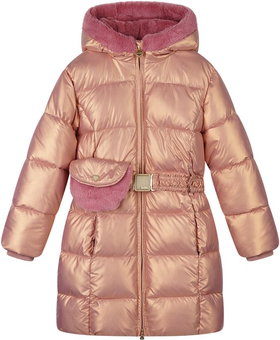 Le Chic Bodhi girls long pink coat with belt bag – front view