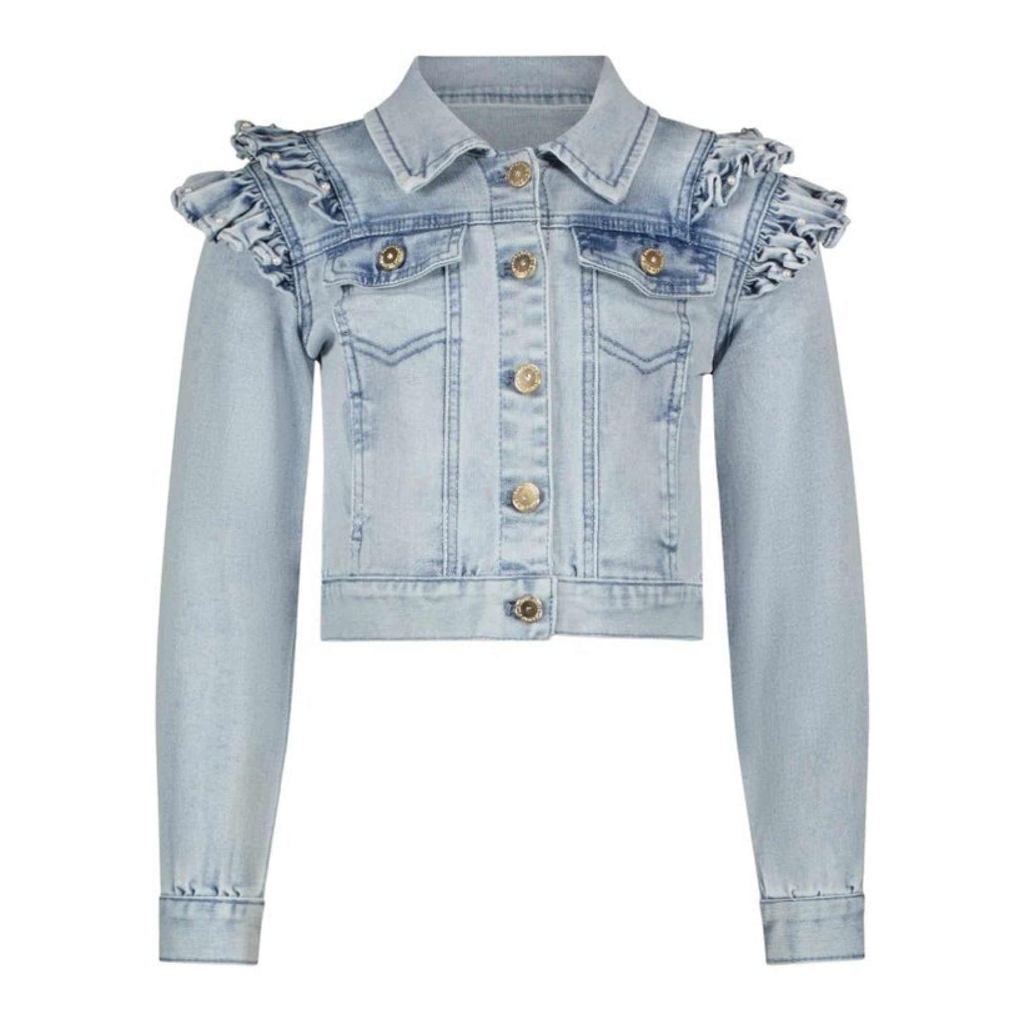 Le Chic Girls Ally Ruffles Light Blue Frilled Denim Jacket