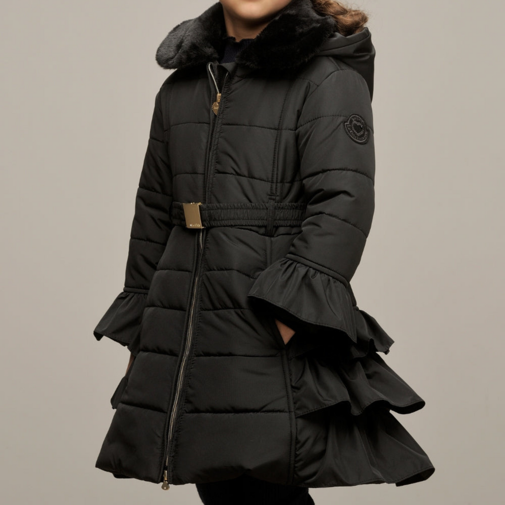 Le Chic Girls Black Ruffle Coat