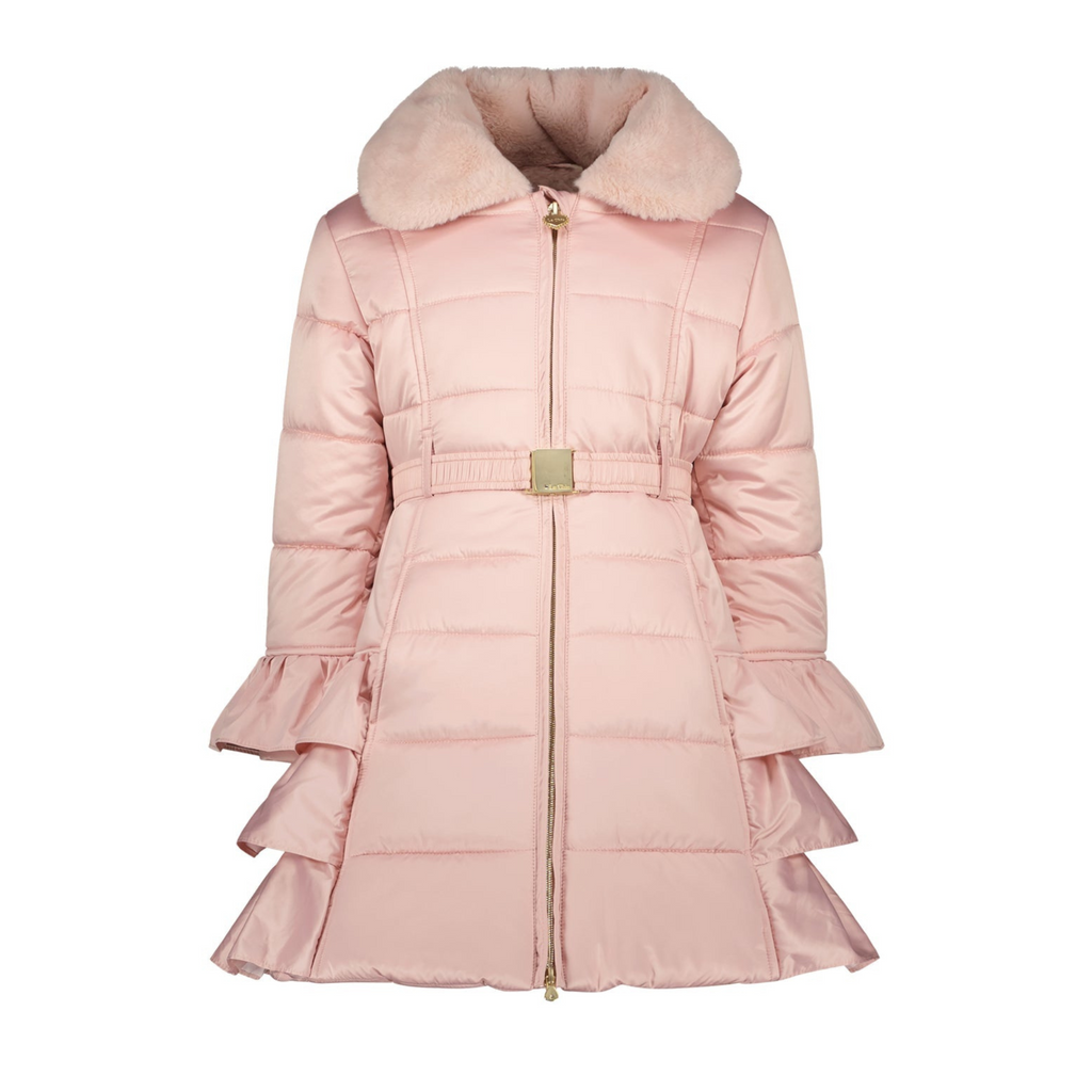 Le Chic Girls Cotton Candy Ruffle Coat In Pink