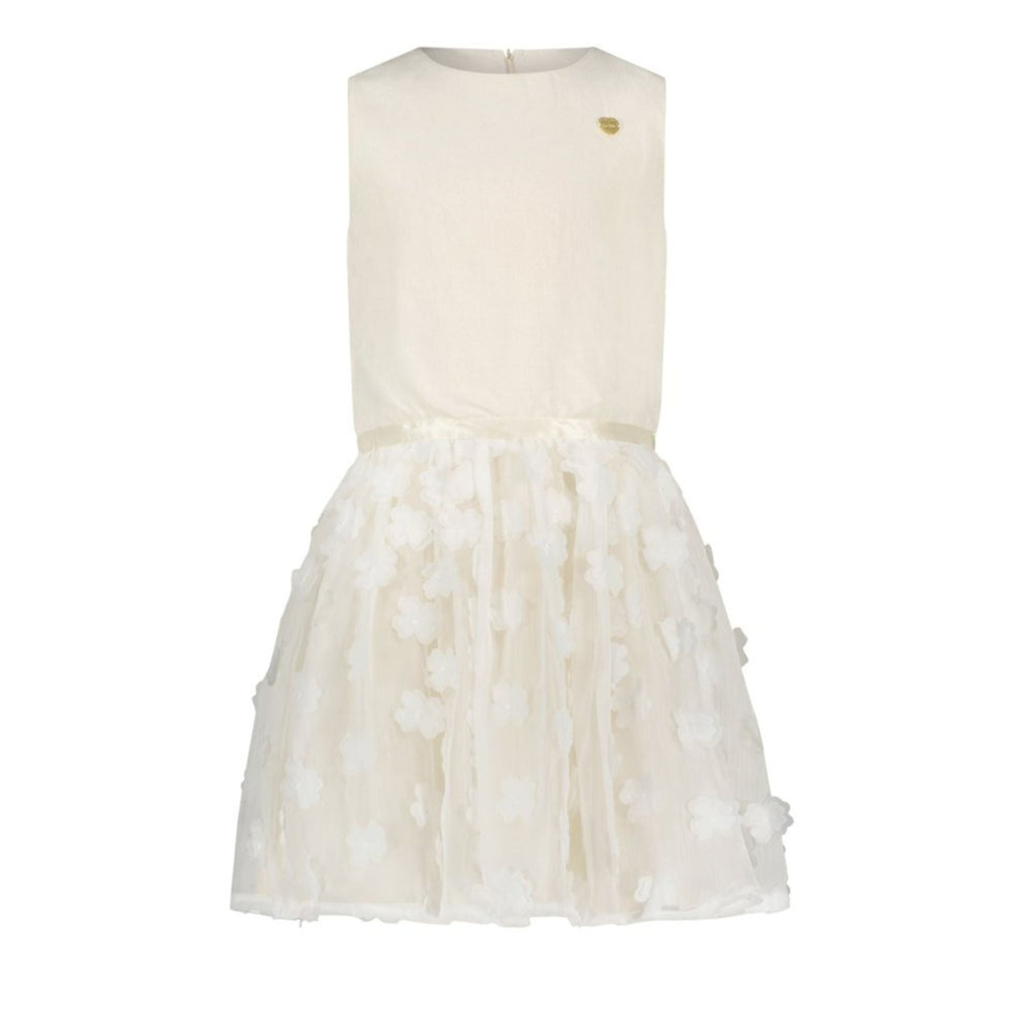 Le Chic Girls Ivory Flower Voile Sleeveless Dress