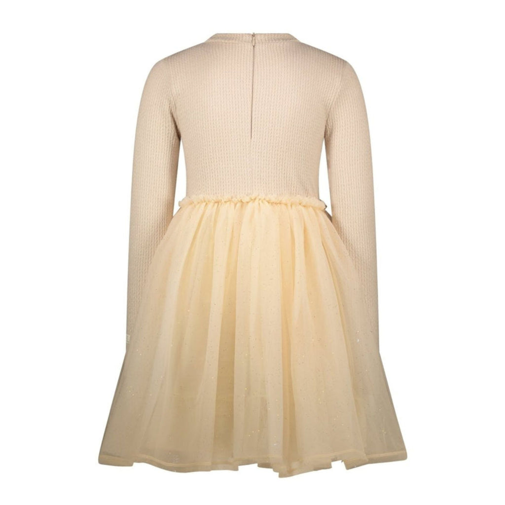 Le Chic Girls Long Sleeve Beige Knit Tulle Dress From Back