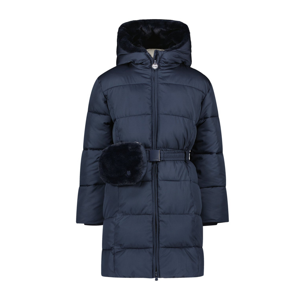 Le Chic Girls Navy Furry Bag & Belt Coat