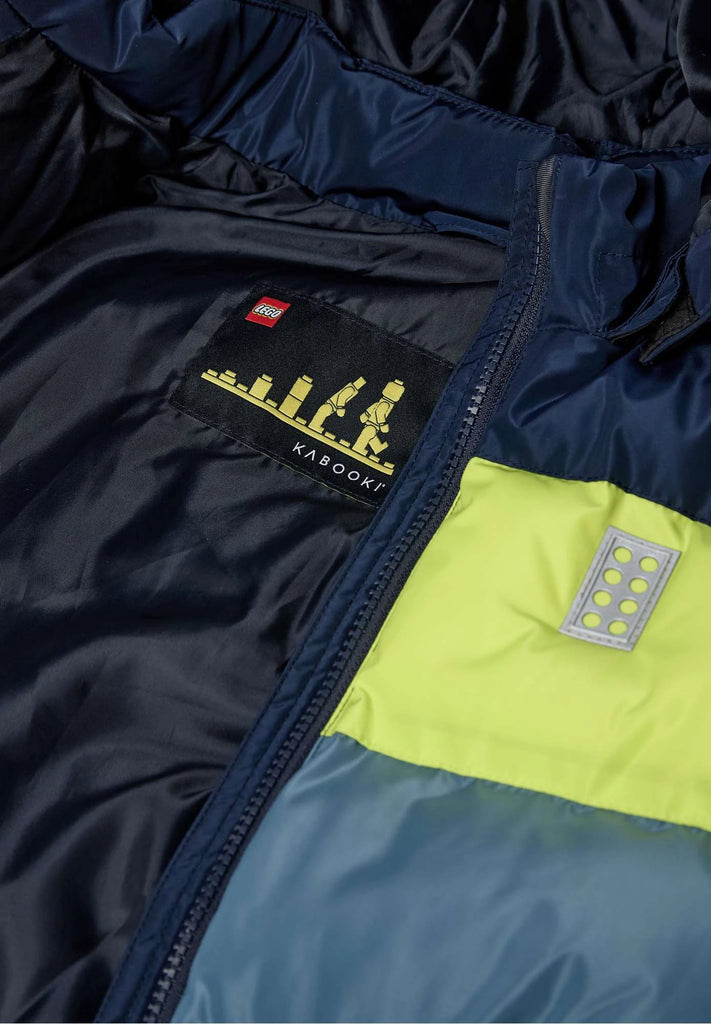 LEGO Wear boys quilted jacket — close-up of hood and zip