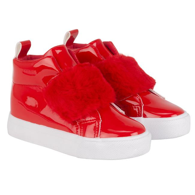 Little A by A Dee Girls Red Faux Fur Strap High Top Trainers